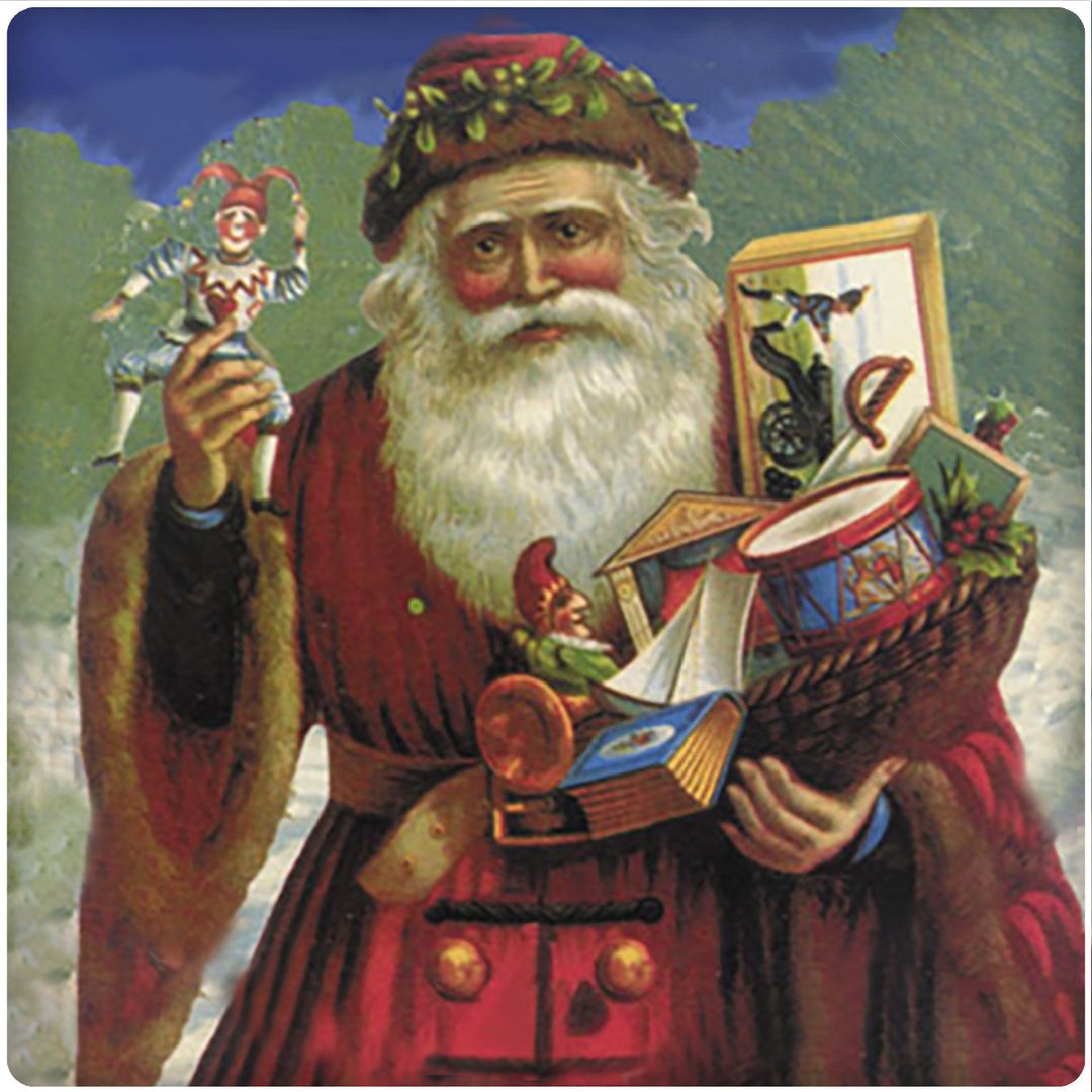 4 Inch Square Ceramic Coaster Set, Historic Santa with Toys, 2 Sets of 4, 8 Pieces - Christmas by Krebs Wholesale