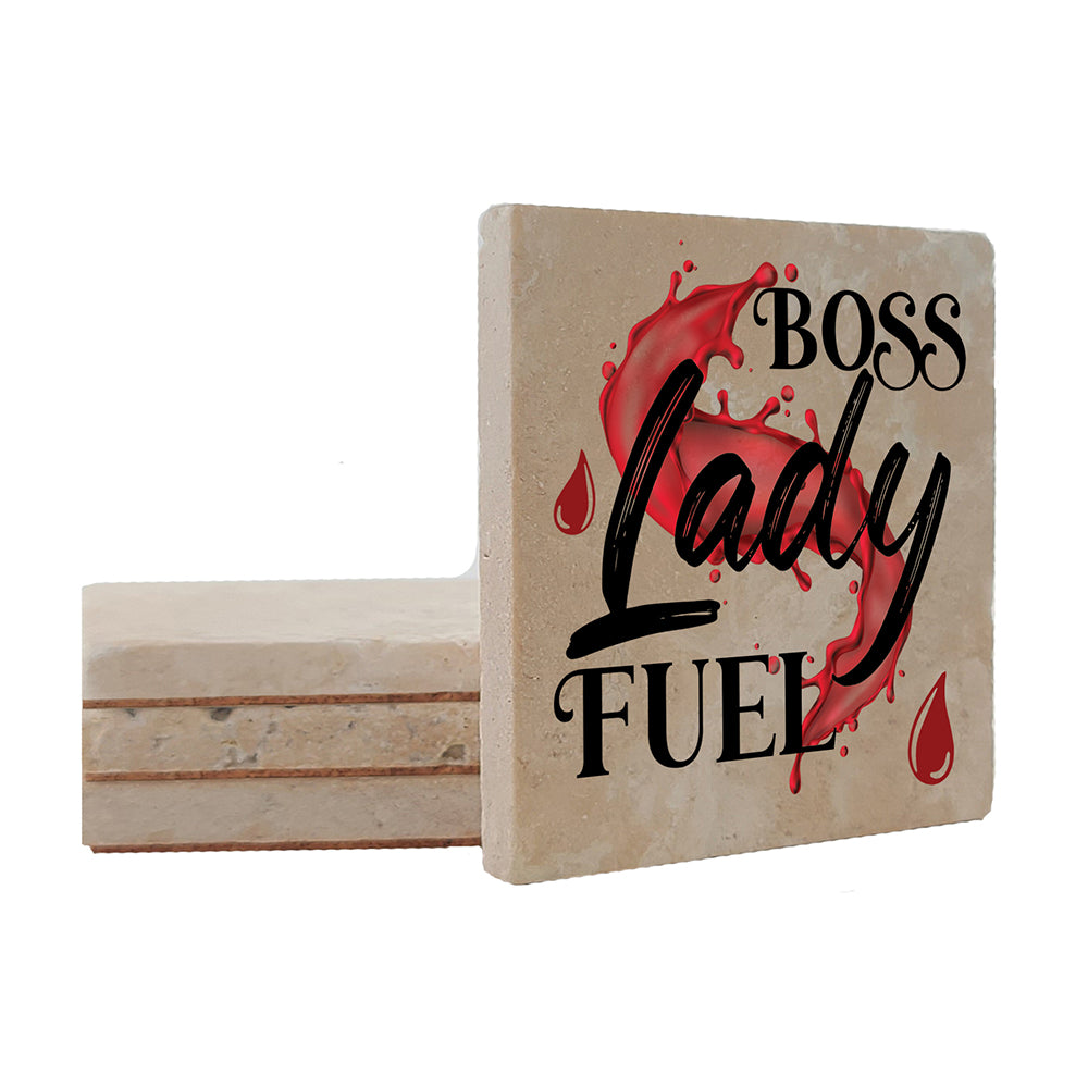 4" Square Travertine Coaster Set Funny "I Love Wine" Collection - Lady Fuel, 4/Box, 2/Case, 8 Pieces. - Christmas by Krebs Wholesale