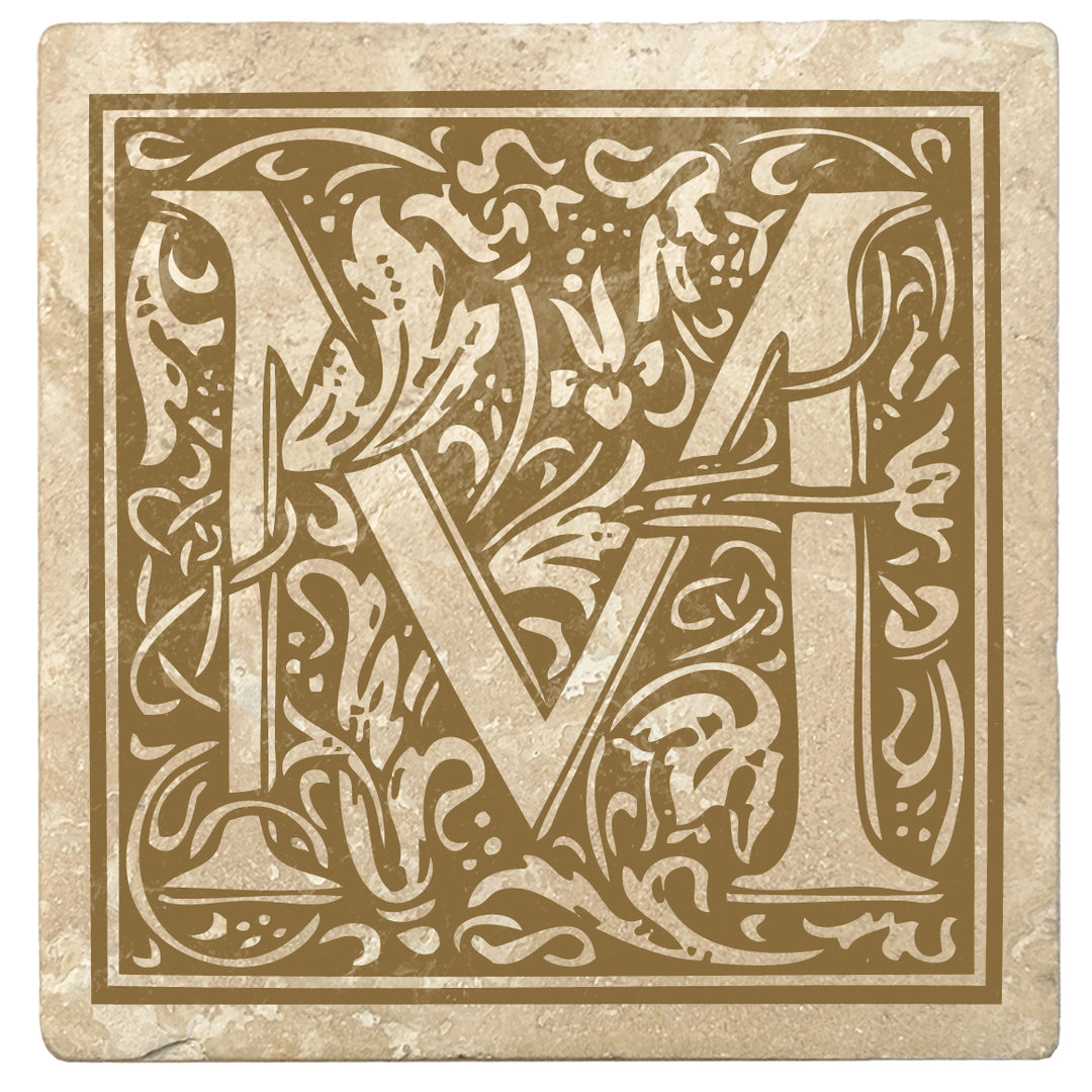 4" Absorbent Stone Monogram Coasters, Harvest Gold, 2 Sets of 4, 8 Pieces - Christmas by Krebs Wholesale