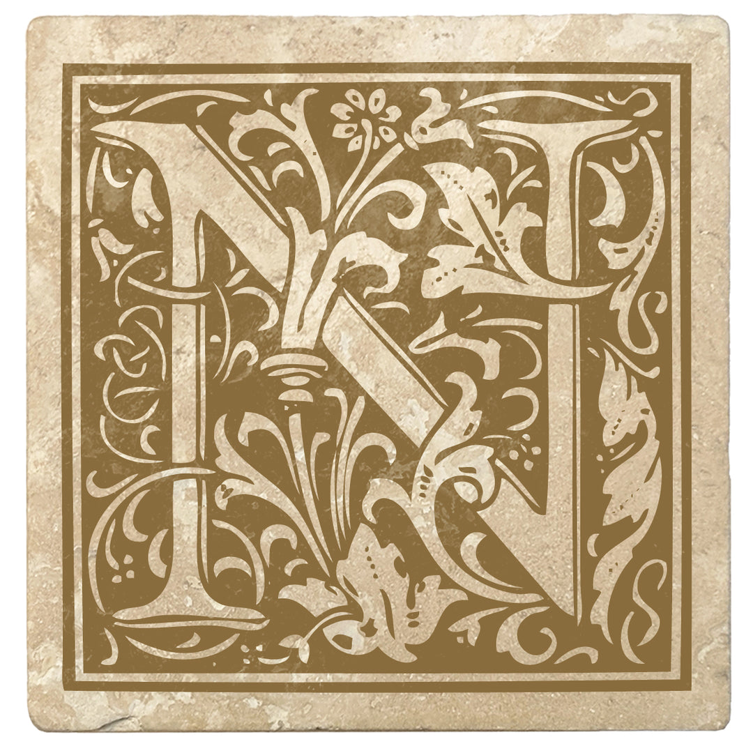 4" Absorbent Stone Monogram Coasters, Harvest Gold, 2 Sets of 4, 8 Pieces - Christmas by Krebs Wholesale