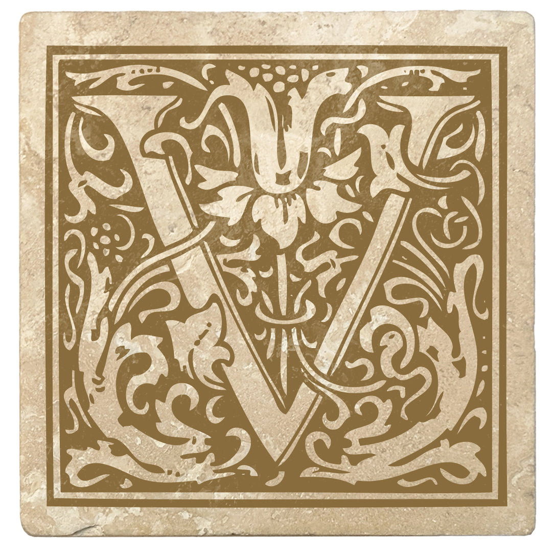 4" Absorbent Stone Monogram Coasters, Harvest Gold, 2 Sets of 4, 8 Pieces - Christmas by Krebs Wholesale