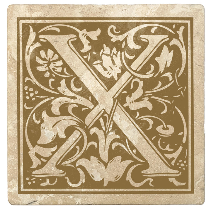 4" Absorbent Stone Monogram Coasters, Harvest Gold, 2 Sets of 4, 8 Pieces - Christmas by Krebs Wholesale