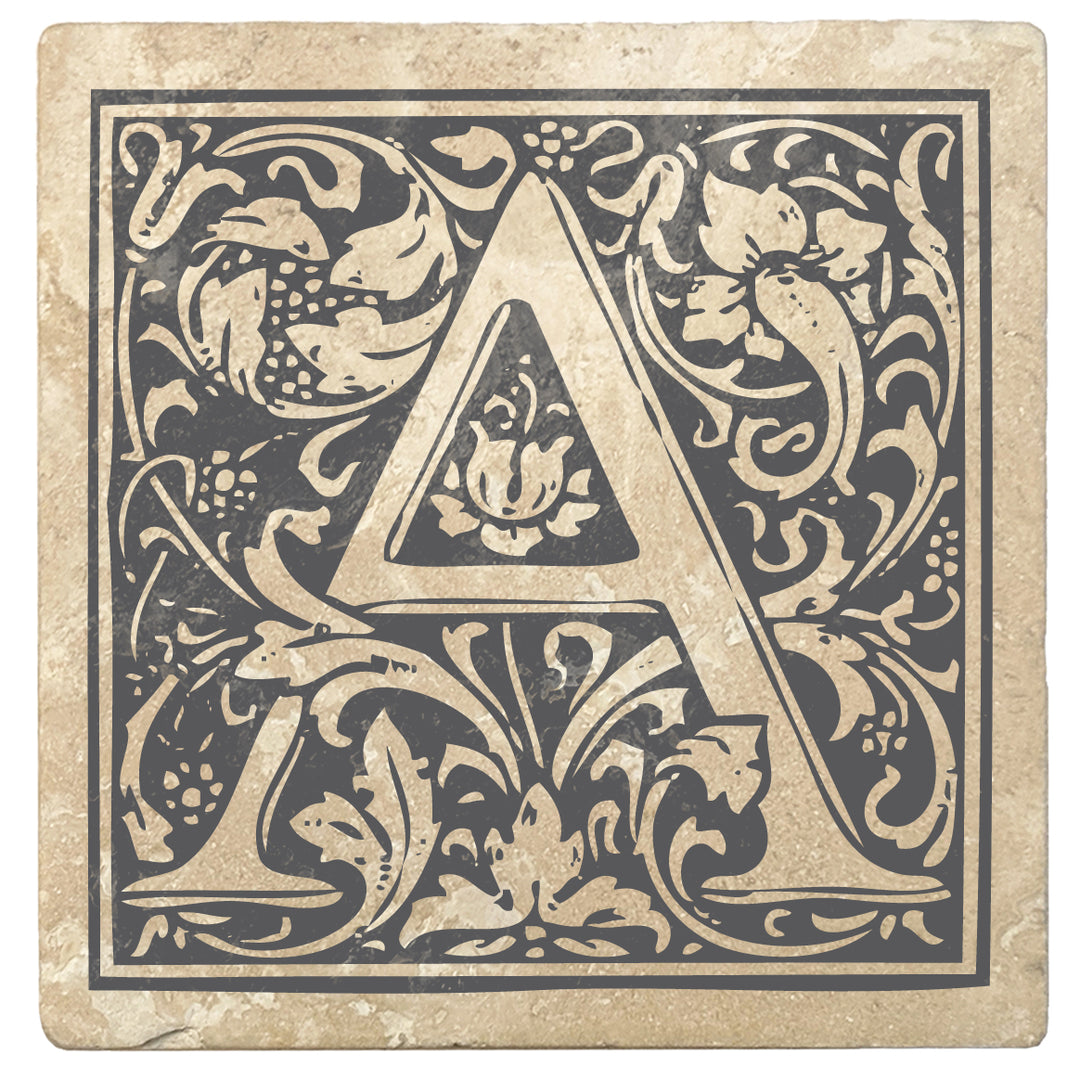 4" Absorbent Stone Monogram Coasters, Pewter Gray, 2 Sets of 4, 8 Pieces - Christmas by Krebs Wholesale