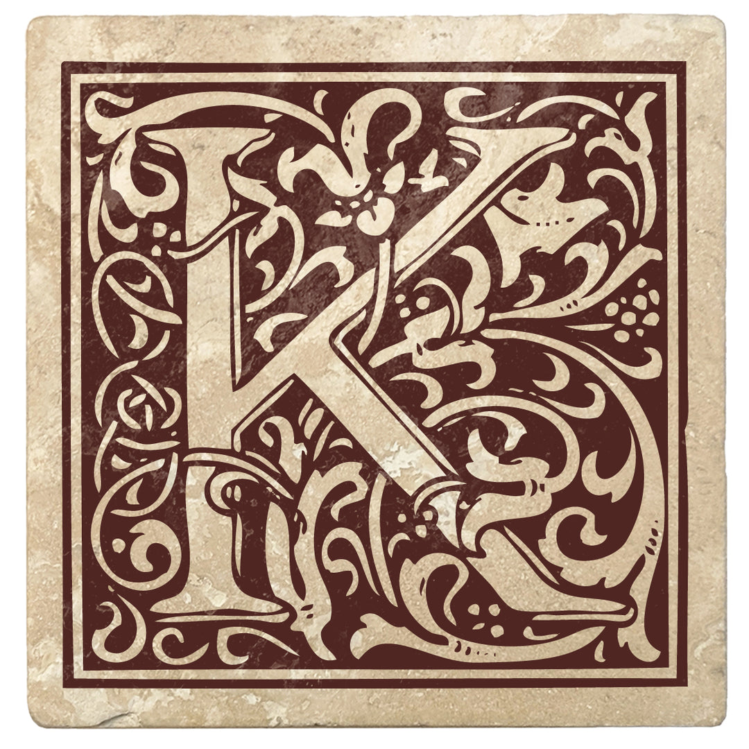 4" Absorbent Stone Monogram Coasters, Hot Java Brown, 2 Sets of 4, 8 Pieces - Christmas by Krebs Wholesale