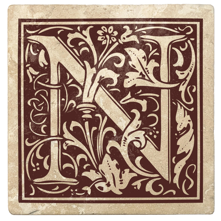 4" Absorbent Stone Monogram Coasters, Hot Java Brown, 2 Sets of 4, 8 Pieces - Christmas by Krebs Wholesale