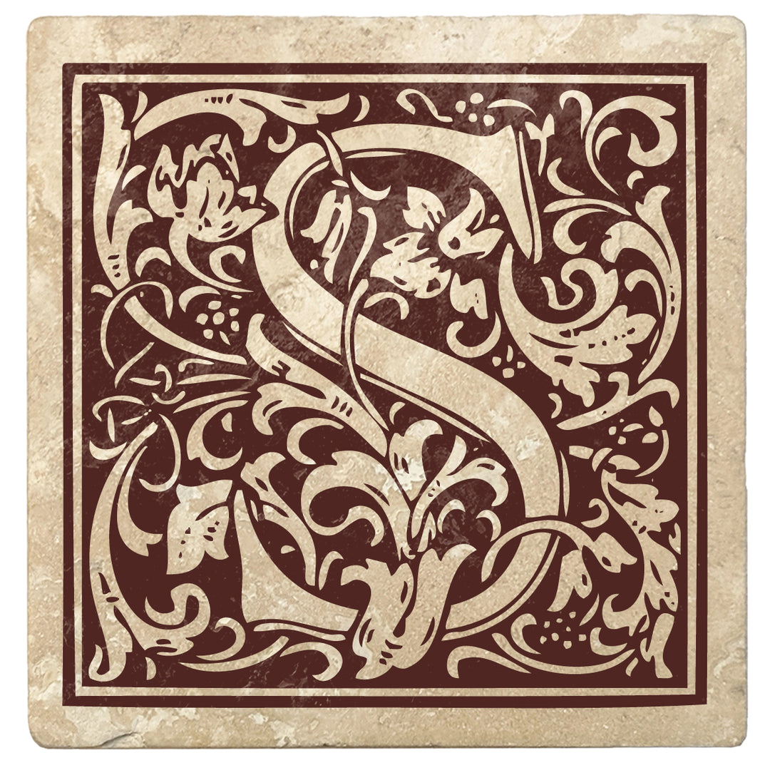 4" Absorbent Stone Monogram Coasters, Hot Java Brown, 2 Sets of 4, 8 Pieces - Christmas by Krebs Wholesale