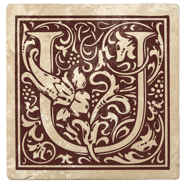 4" Absorbent Stone Monogram Coasters, Hot Java Brown, 2 Sets of 4, 8 Pieces - Christmas by Krebs Wholesale