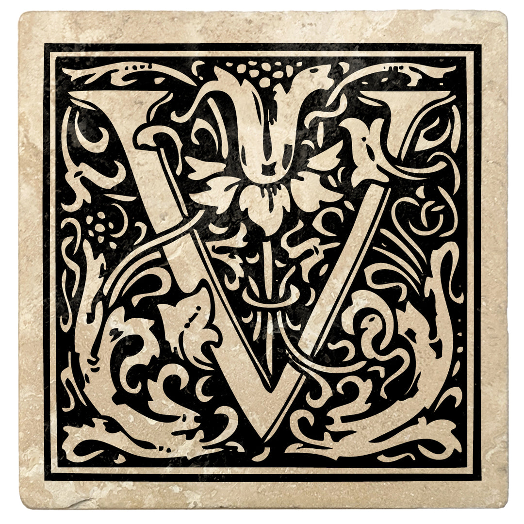 4" Absorbent Stone Monogram Coasters, Onyx Black, 2 Sets of 4, 8 Pieces - Christmas by Krebs Wholesale