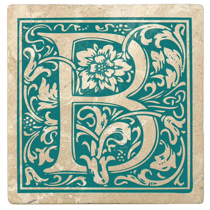 4" Absorbent Stone Monogram Coasters, Tropical Teal, 2 Sets of 4, 8 Pieces - Christmas by Krebs Wholesale