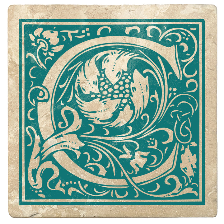 4" Absorbent Stone Monogram Coasters, Tropical Teal, 2 Sets of 4, 8 Pieces - Christmas by Krebs Wholesale