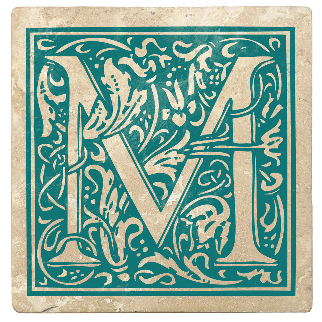 4" Absorbent Stone Monogram Coasters, Tropical Teal, 2 Sets of 4, 8 Pieces - Christmas by Krebs Wholesale