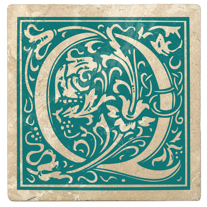 4" Absorbent Stone Monogram Coasters, Tropical Teal, 2 Sets of 4, 8 Pieces - Christmas by Krebs Wholesale