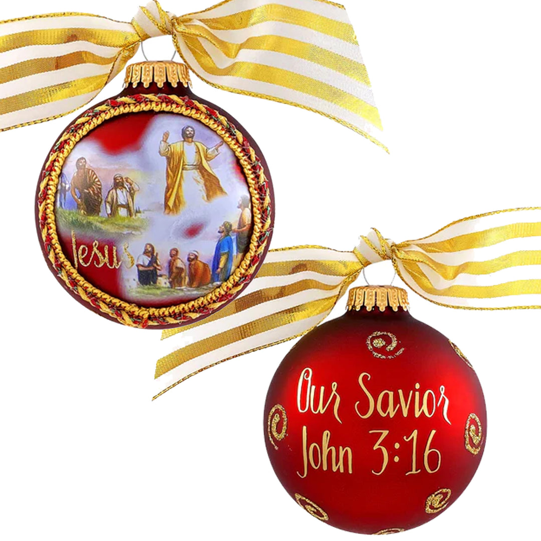 3 1/4" (80mm) Personalizable Hugs Specialty Gift Ornaments, Port Velvet Glass Ball with Bible Hero/ Jesus
