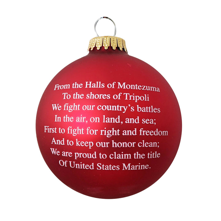 3 1/4" (80mm) Glass Ball Ornaments, Flame Red - Silk US Marines Logo and Hymn, 1/Box, 12/Case, 12 Pieces
