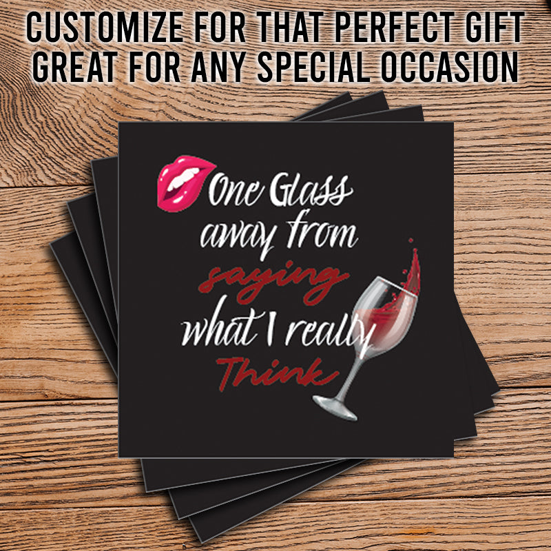4" Square Ceramic Coaster Set Funny "I Love Wine" Collection - What I Really Think, 4/Box, 2/Case, 8 Pieces.