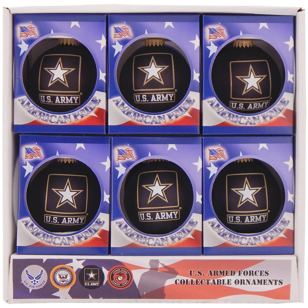 3 1/4" (80mm) Ball Ornaments, US Army, Ebony Velvet, 1/Box, 12/Case, 12 Pieces