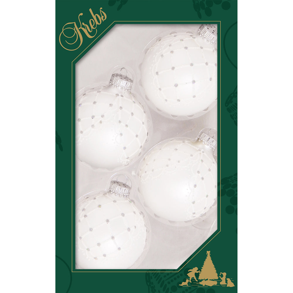 2 5/8" (67mm) Ball Ornaments Silver Pearl with White Mesh Drapes, 4/Box, 12/Case, 48 Pieces