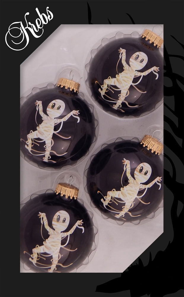 2 5/8" (67mm) Halloween Ball Ornaments Solid Ebony Shine with Mummy 4/Box, 12/Case, 48 Pieces