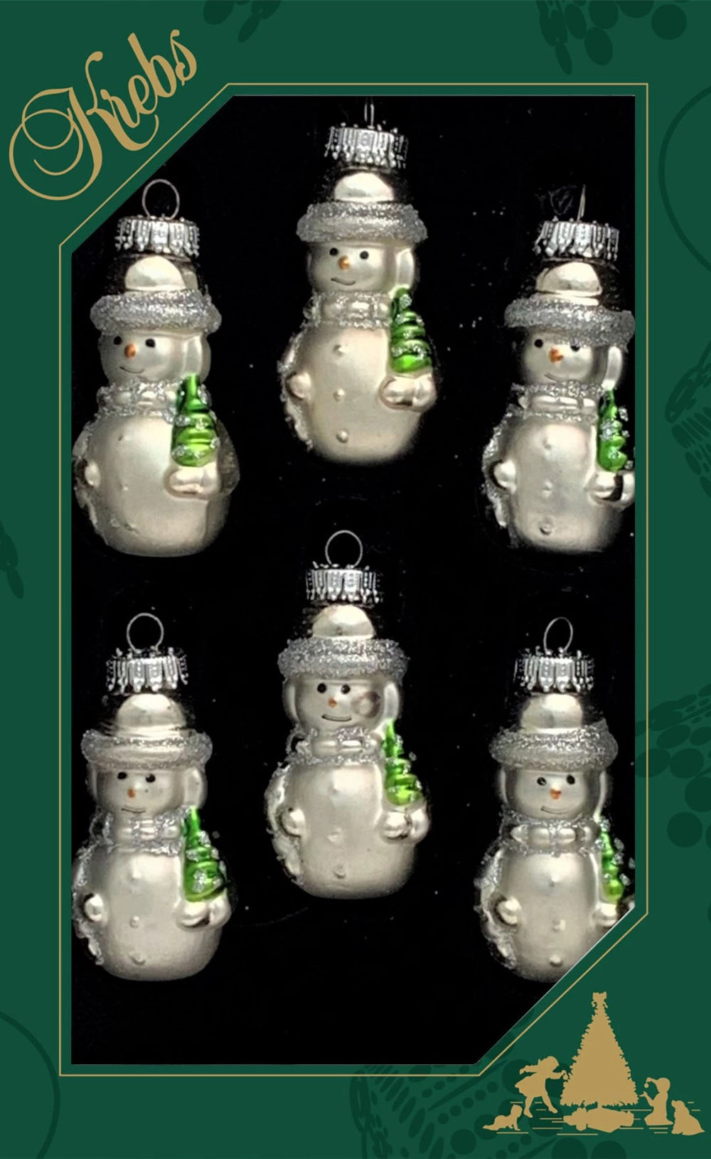 2" (50mm) Silver Glass Snowman Figurine Ornaments Ornaments, 6/Box, 12/Case, 72 Pieces