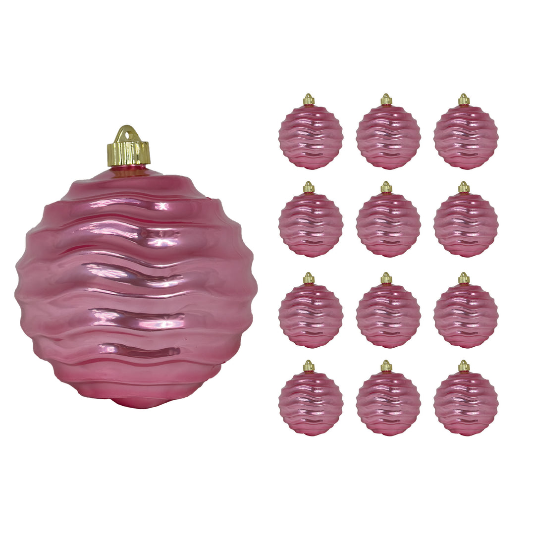 6" (150mm) Commercial Shatterproof Ball Ornament, Perfect Pink Blush Wavy, 2 per Bag, 6 Bags per Case, 12 Pieces