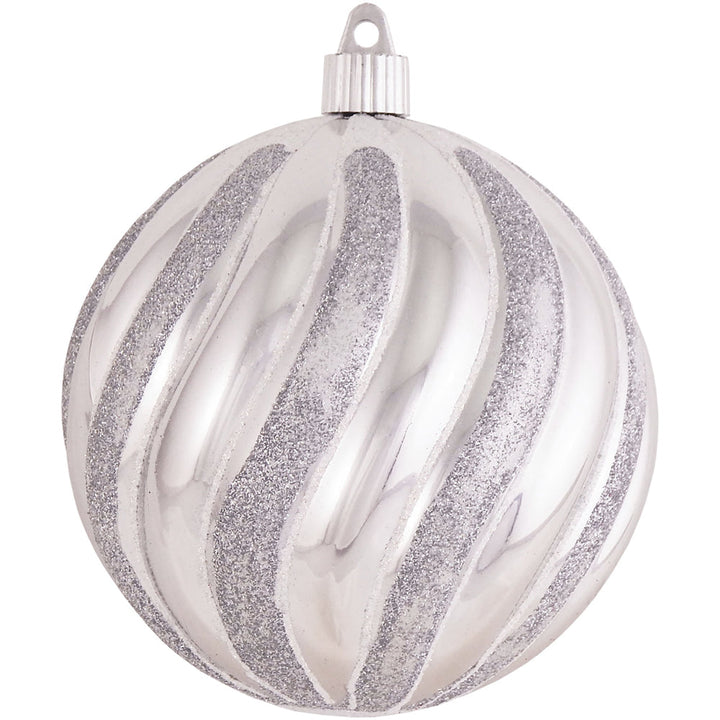 Looking Glass Silver 4 3/4" (120mm) Shatterproof Swirled Ball with Silver / White Swirls, Case, 24 Pieces - Christmas by Krebs Wholesale