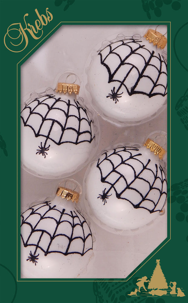 2 5/8" (67mm) Halloween Ball Ornaments Solid Porcelain White with Spider Webs 4/Box, 12/Case, 48 Pieces