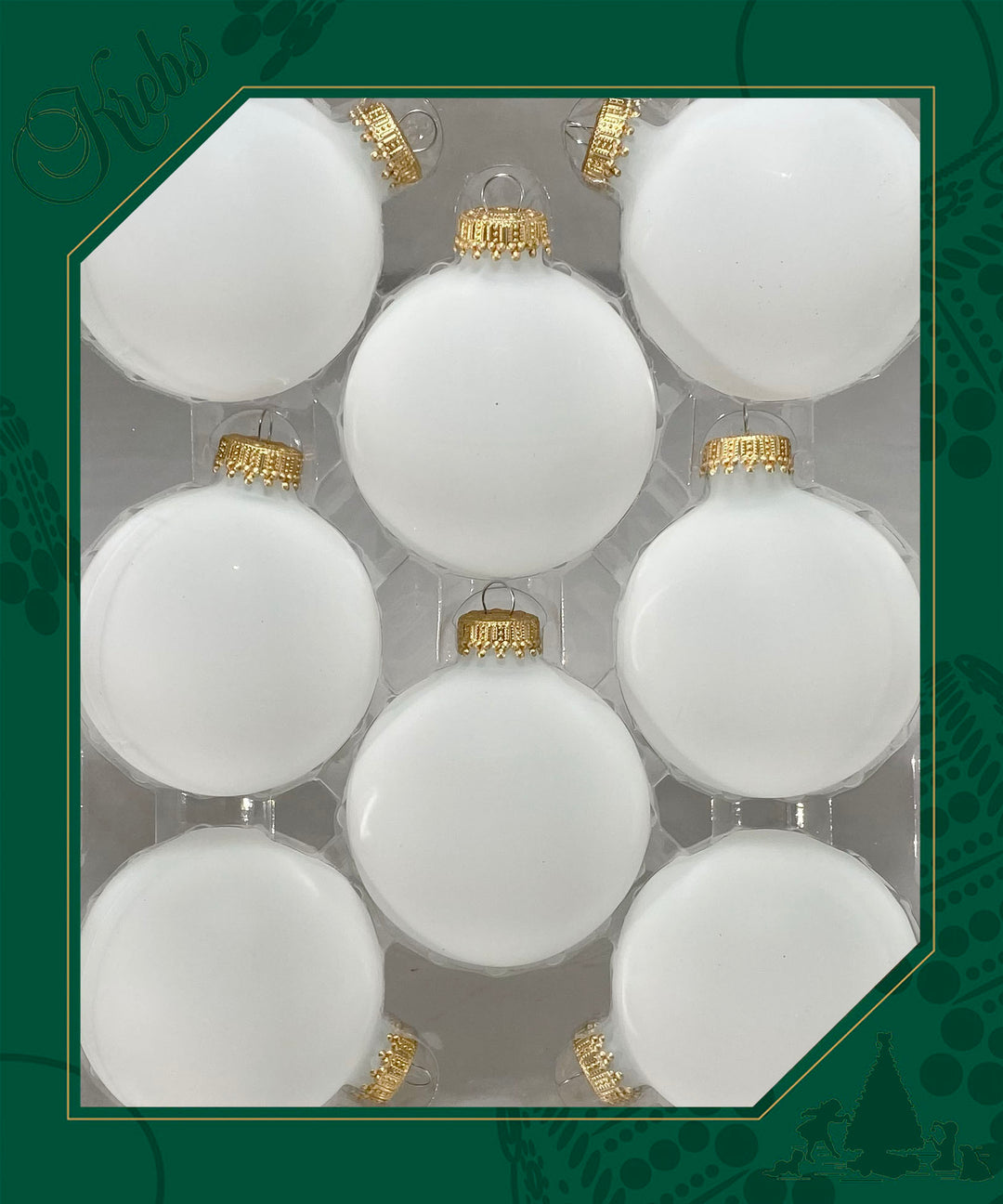 2 5/8" (67mm) Ball Ornaments, Gold Caps, Frost, 8/Box, 12/Case, 96 Pieces