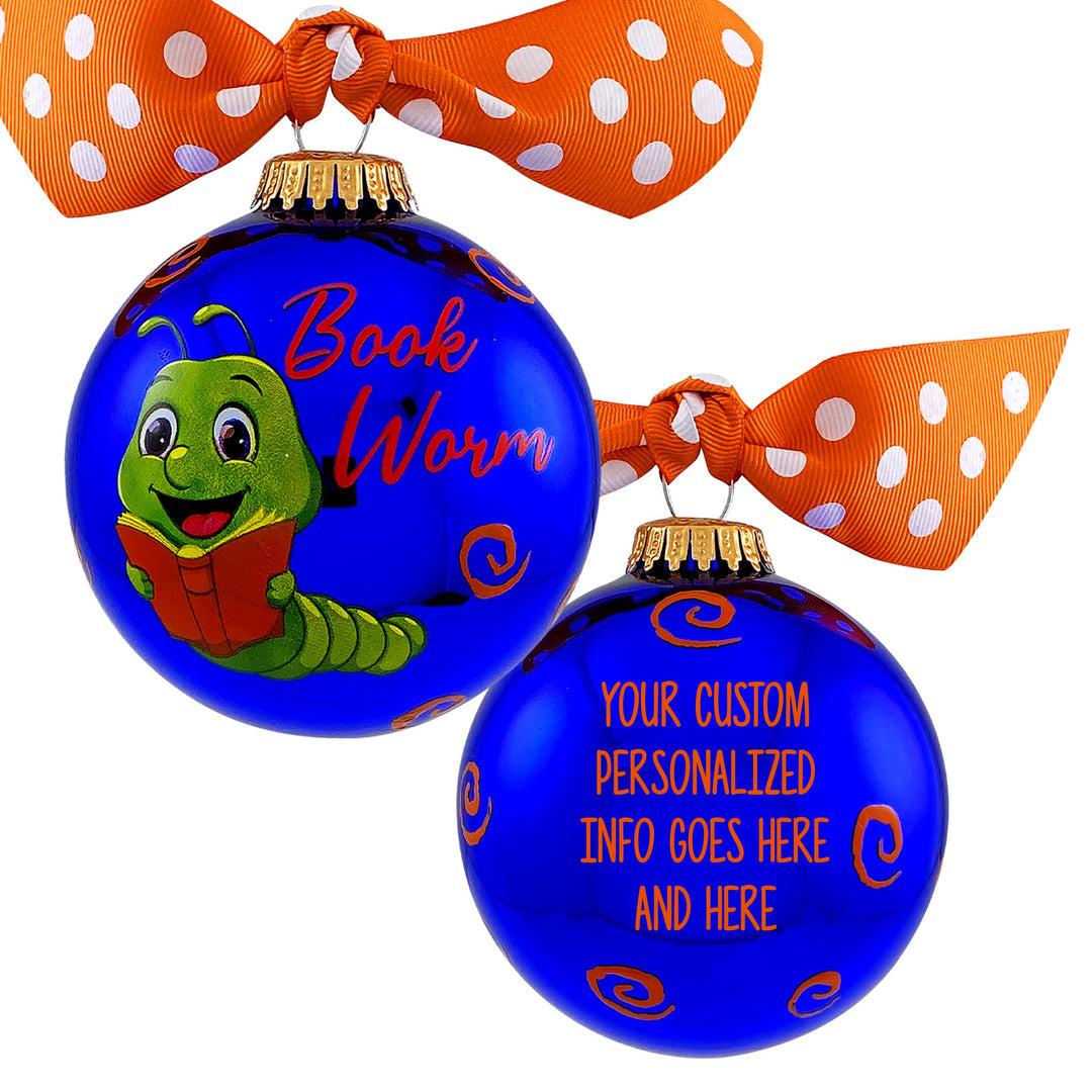 3 1/4" (80mm) Personalizable Hugs Specialty Gift Ornaments, Book Worm, Victoria Blue Shine, 1/Box, 12/Case, 12 Pieces