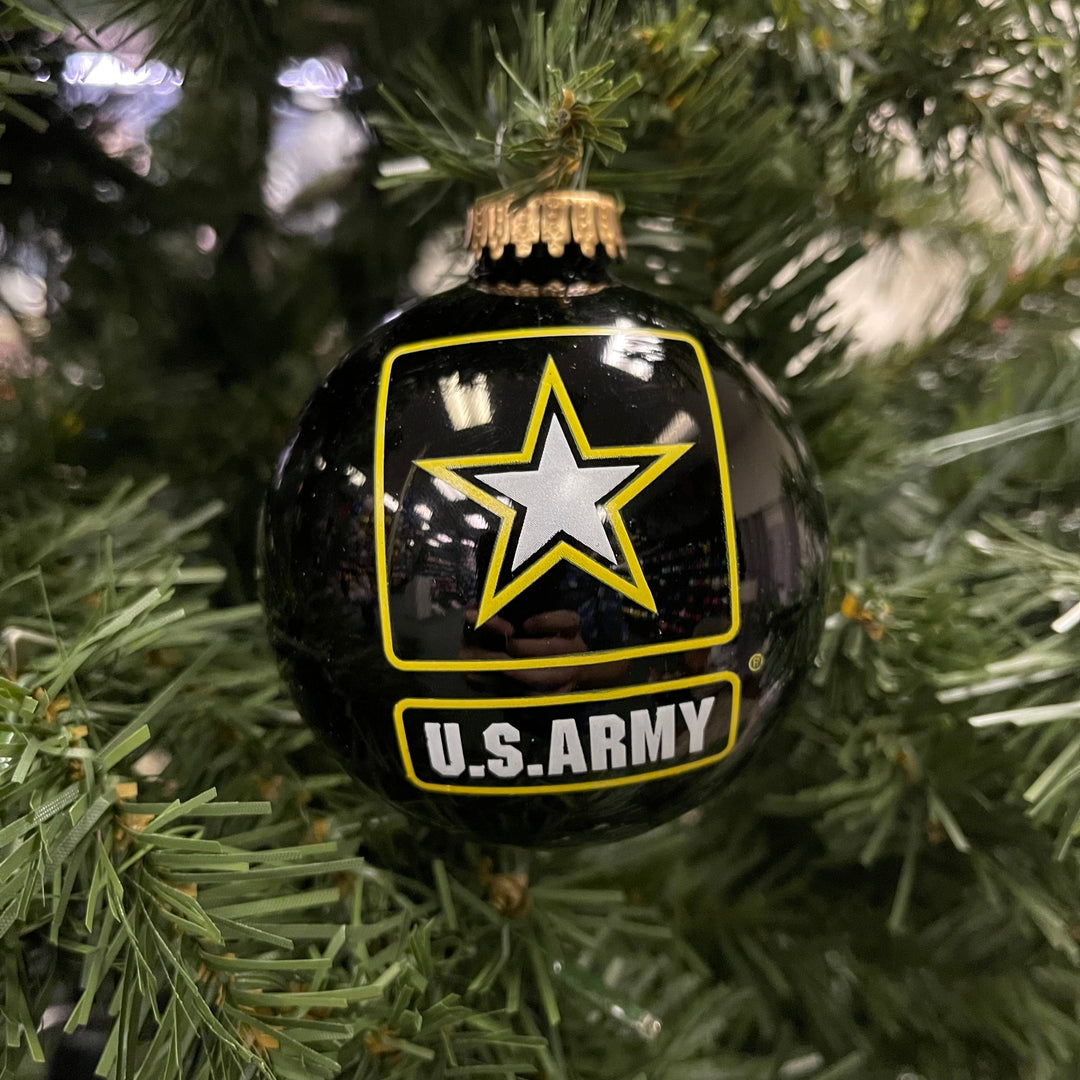 3 1/4" (80mm) Glass Ball Ornaments, Ebony Shine - US Army Logo and Hymn, 1/Box, 12/Case, 12 Pieces