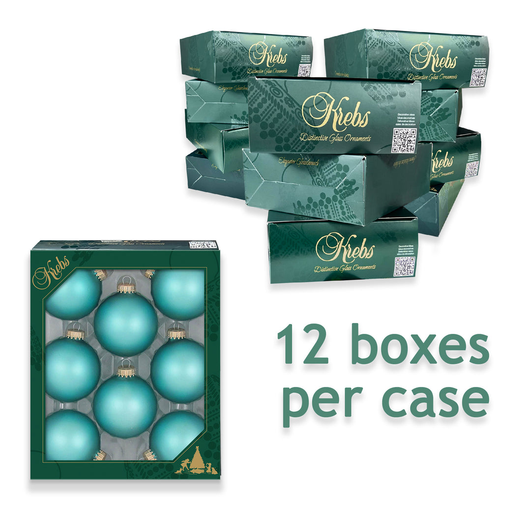 2 5/8" (67mm) Ball Ornaments, Gold Caps, Spa Blue, 8/Box, 12/Case, 96 Pieces