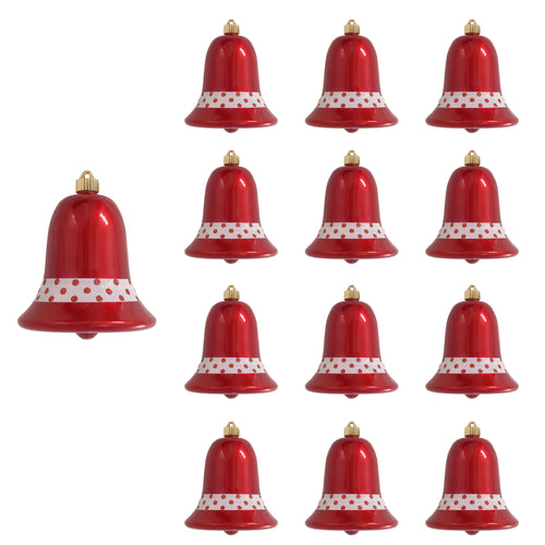 7" (178mm) Commercial Shatterproof Bell Ornaments, Candy Red, 1/Box, 12/Case, 12 Pieces