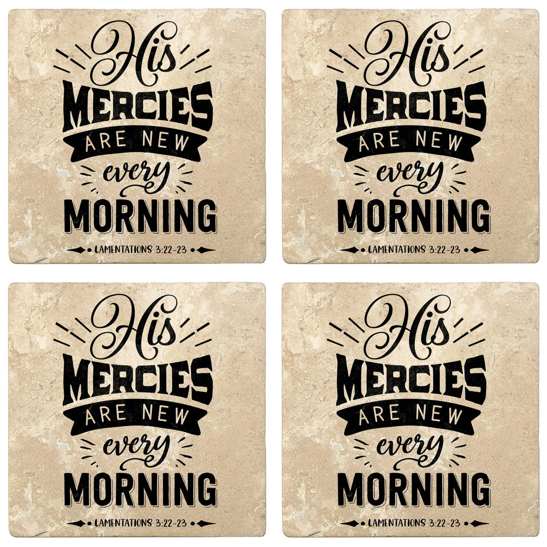 4" Absorbent Stone Religious Drink Coasters, His Mercies Are New Every Morning, 2 Sets of 4, 8 Pieces