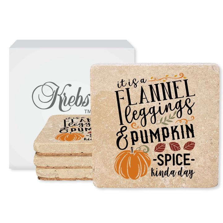 4" Absorbent Stone Fall Autumn Coasters, Flannel Leggings And Pumpkin Spice, 2 Sets of 4, 8 Pieces