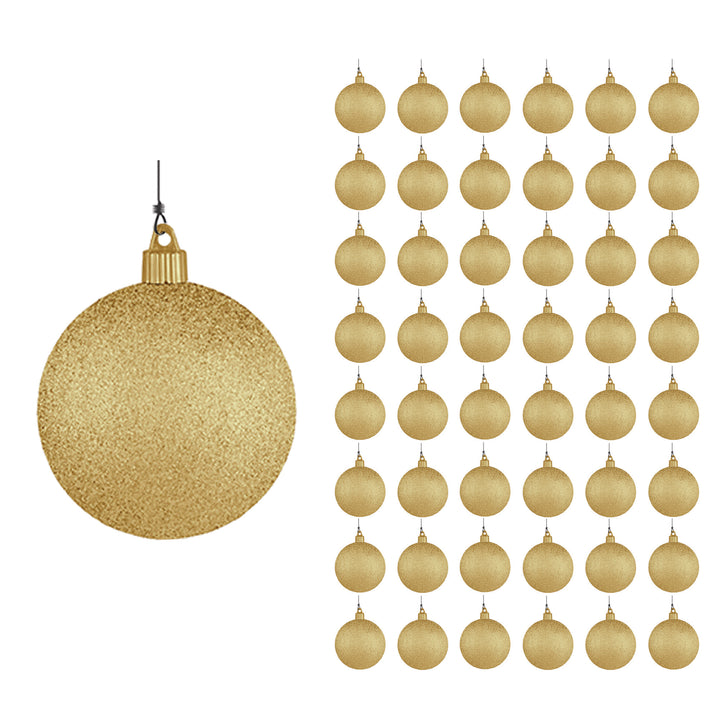 4" (100mm) Large Commercial Pre-Wired Shatterproof Ball Ornament, Gold Glitter, Case, 48 Pieces