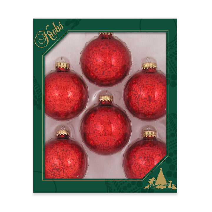 2 5/8" (67mm) Glass Ball Ornaments, Crimson Spangle, 6/Box, 12/Case, 72 Pieces