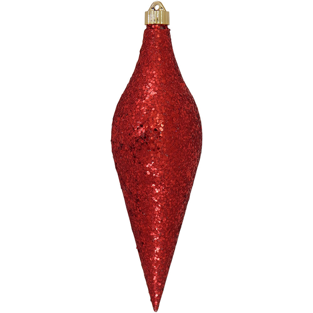 12 2/3" (320mm) Large Commercial Shatterproof Drop Ornaments, Red Glitz, Case, 12 Pieces