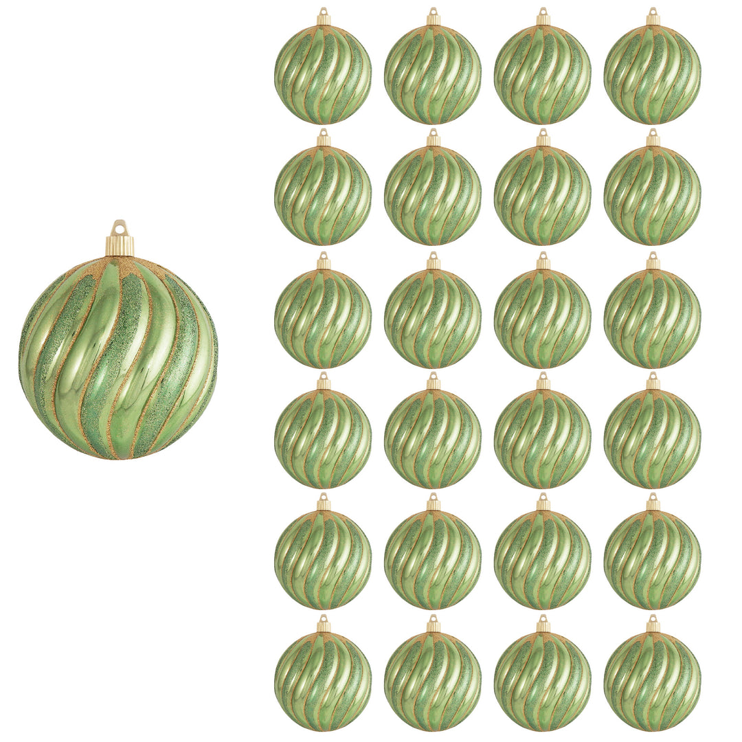 4 3/4" (120mm) Jumbo Commercial Shatterproof Ball Ornament, Limeade with Lime / Gold Glitter Swirls, Case, 24 Pieces