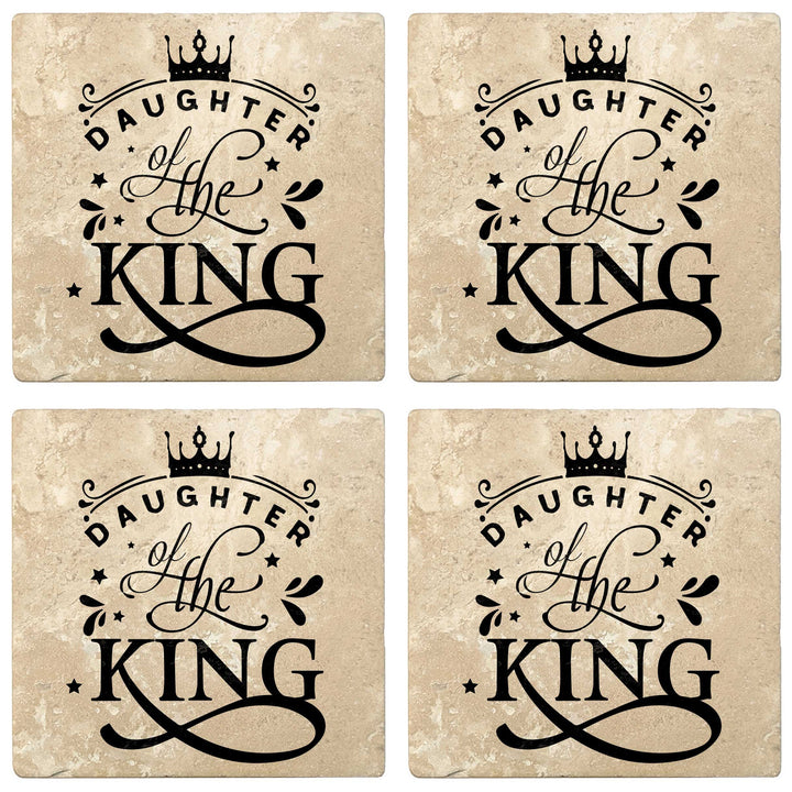 4" Absorbent Stone Religious Drink Coasters, Daughter Of The King, 2 Sets of 4, 8 Pieces