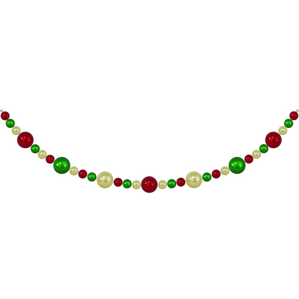 10' Giant Commercial Shatterproof Ball Garland, Gold/Green/Red, Case, 1 Piece
