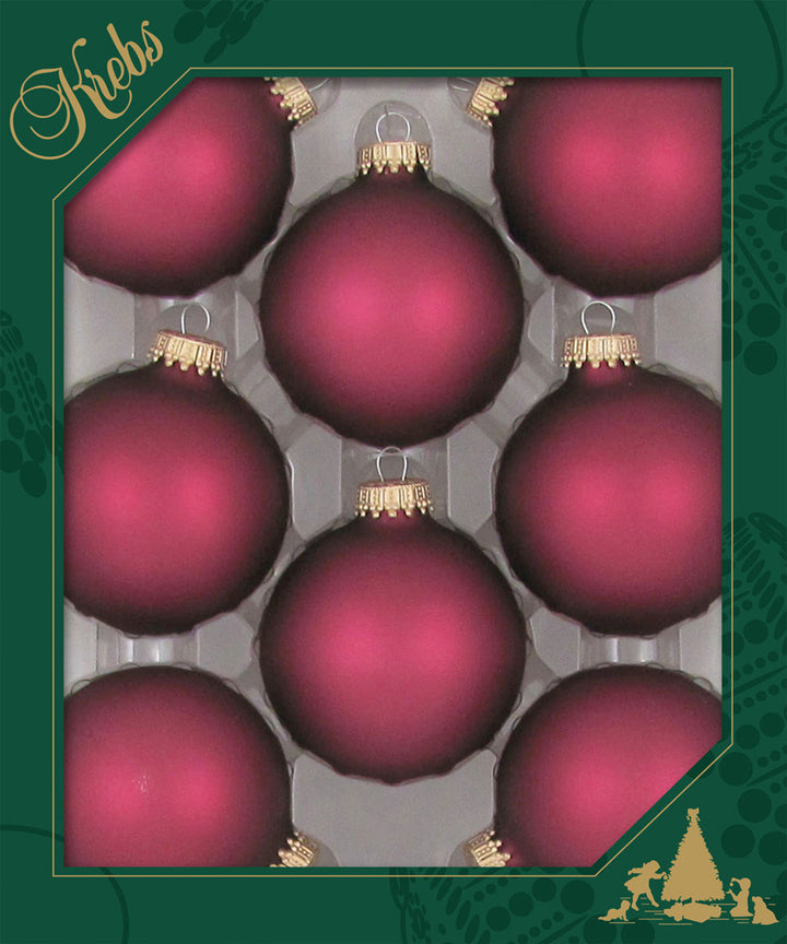 2 5/8" (67mm) Ball Ornaments, Gold Caps, Cranberry Velvet, 8/Box, 12/Case, 96 Pieces