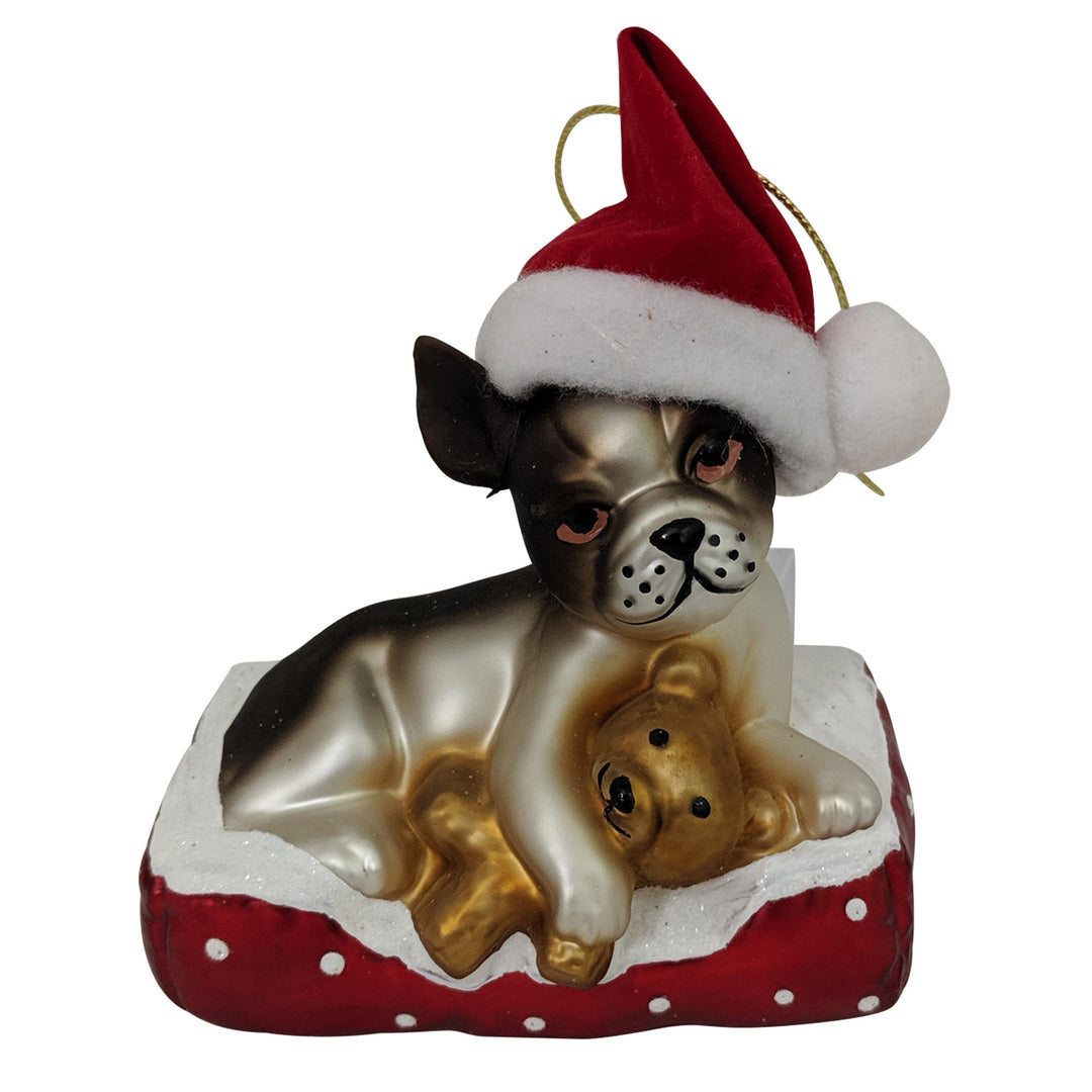 4" (100mm) Dog with Santa Hat and Teddy Bear Glass Figurine Ornaments, 1/Box, 6/Case, 6 Pieces
