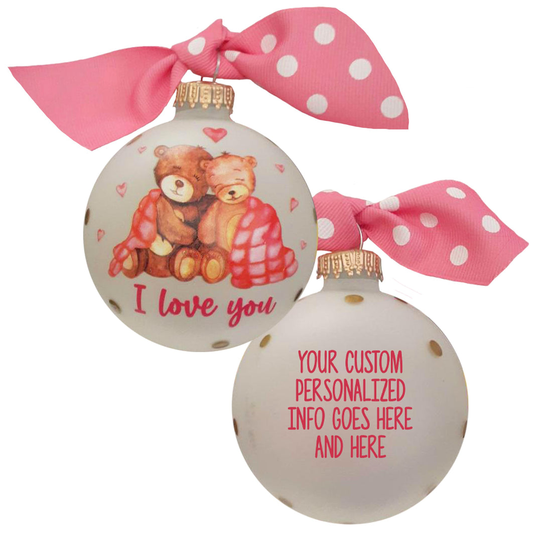 3 1/4" (80mm) Personalizable Hugs Specialty Gift Ornaments, Bear Couple under Blanket, Frost, 1/Box, 12/Case, 12 Pieces