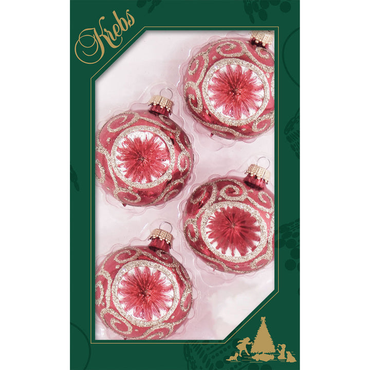 2 5/8" (67mm) Ball Ornaments Christmas Red with Thick Gold Scrolls, 4/Box, 12/Case, 48 Pieces