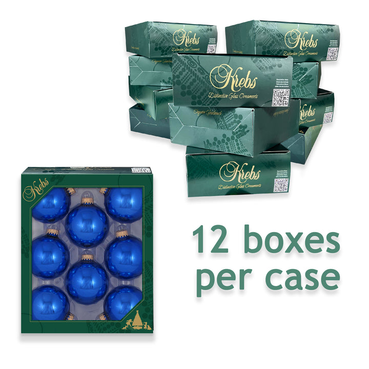 2 5/8" (67mm) Ball Ornaments, Gold Caps, Victoria Blue, 8/Box, 12/Case, 96 Pieces