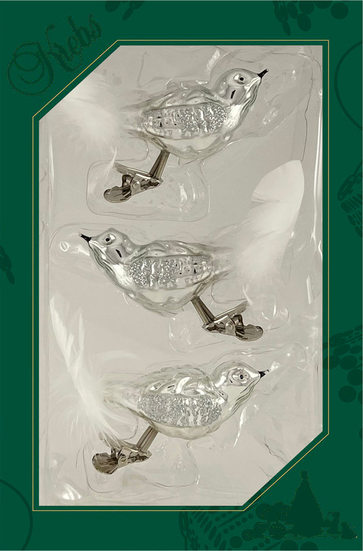 5 3/4" (146mm) Bright Silver Clip-On Bird Figurine Ornaments, 12/Case, 12 Pieces