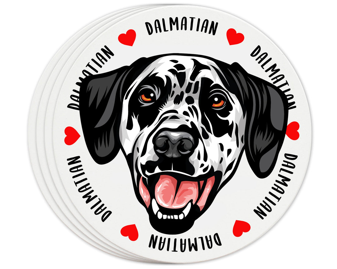 [Set of 4] 4 inch Round Premium Absorbent Ceramic Dog Lover Coasters - Dalmatian