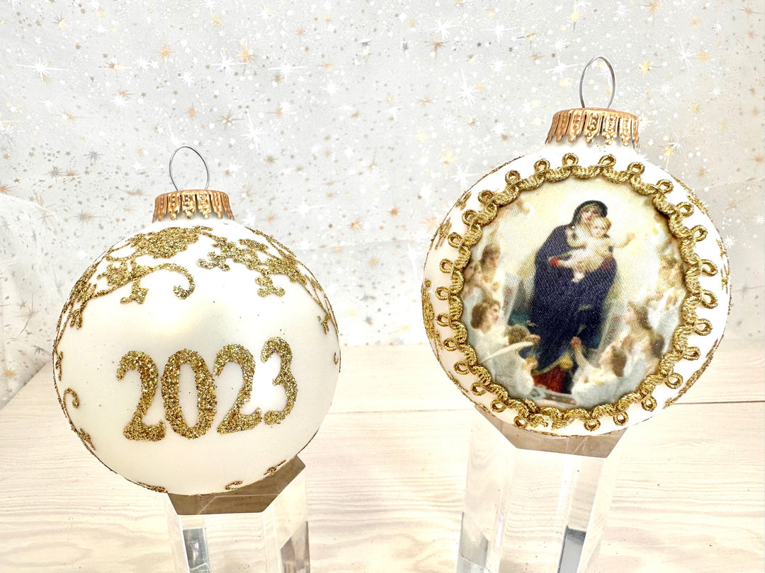 3 1/4" (80mm) Ball Ornaments, Silk Dated Angels 2023, Multi, 1/Box, 12/Case, 12 Pieces