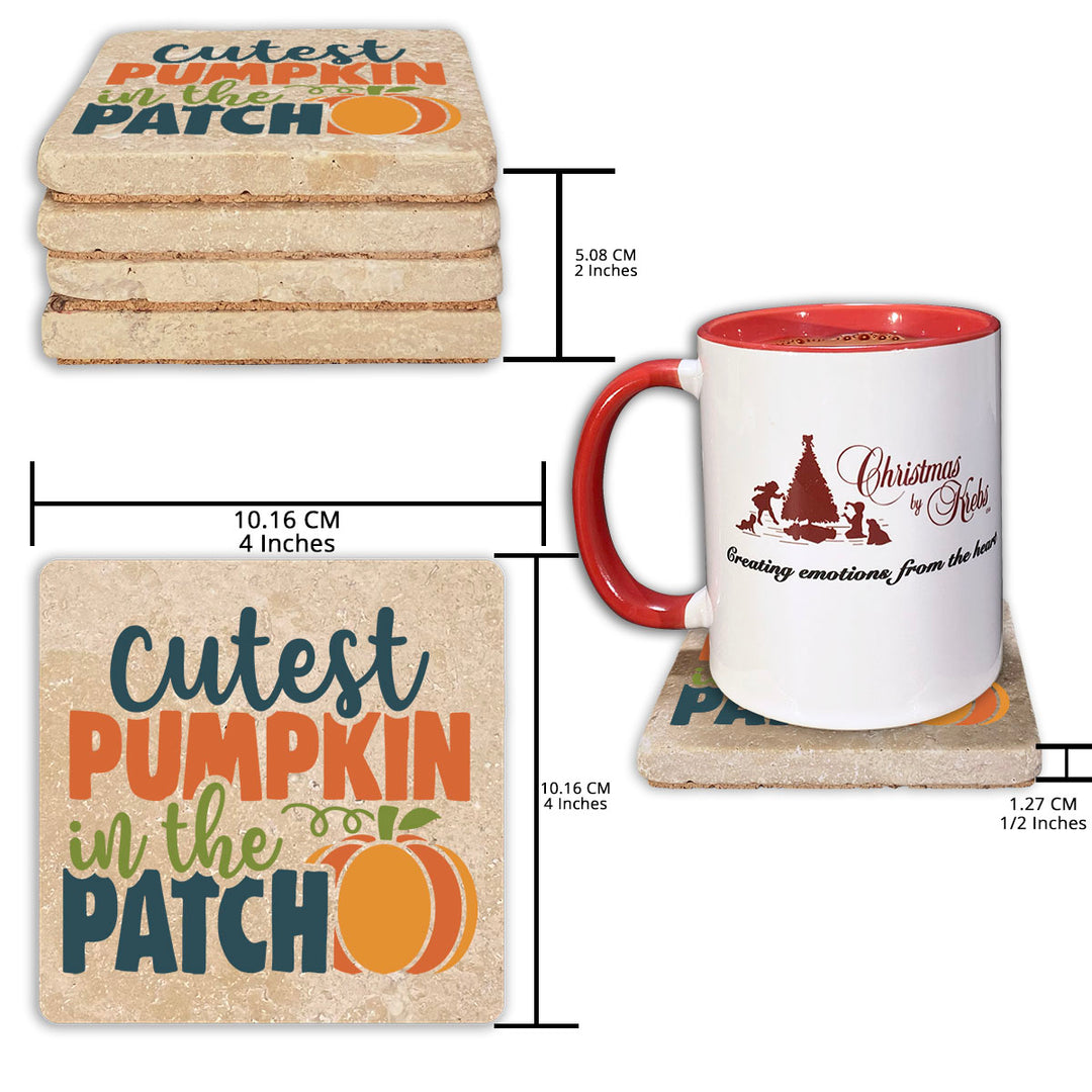 4" Absorbent Stone Fall Autumn Coasters, Cutest Pumpkin In The Patch, 2 Sets of 4, 8 Pieces
