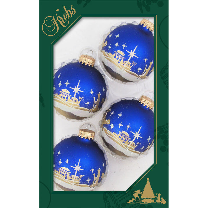 2 5/8" (67mm) Ball Ornaments Royal Velvet with Gold Ink / Glitter Bethlehem Scene, 4/Box, 12/Case, 48 Pieces