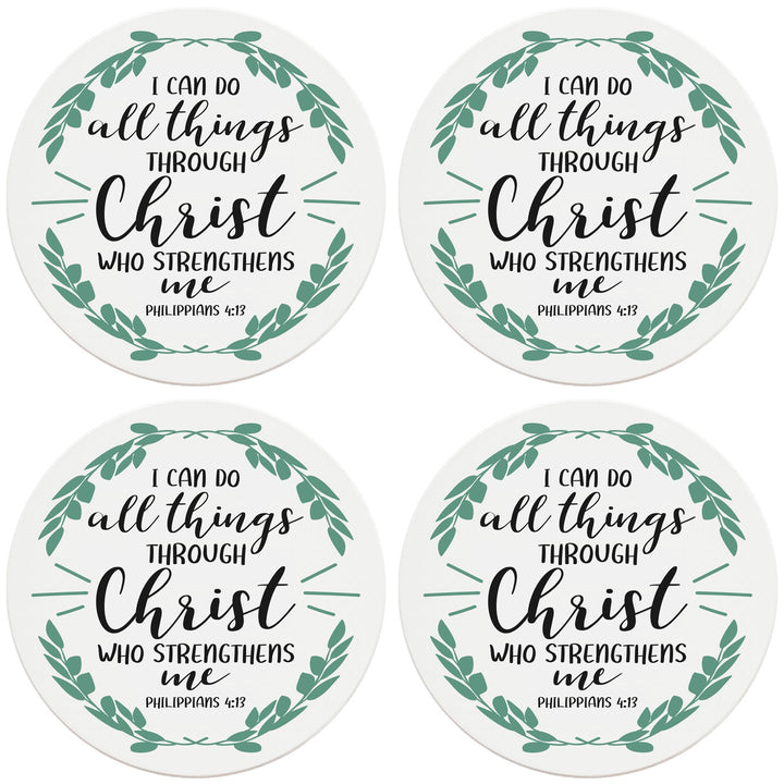 4" Round Ceramic Coasters - I Can Do All Things Through Christ, 4/Box, 2/Case, 8 Pieces